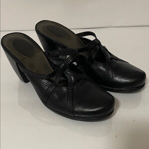 Clarks Black Leather Mules
